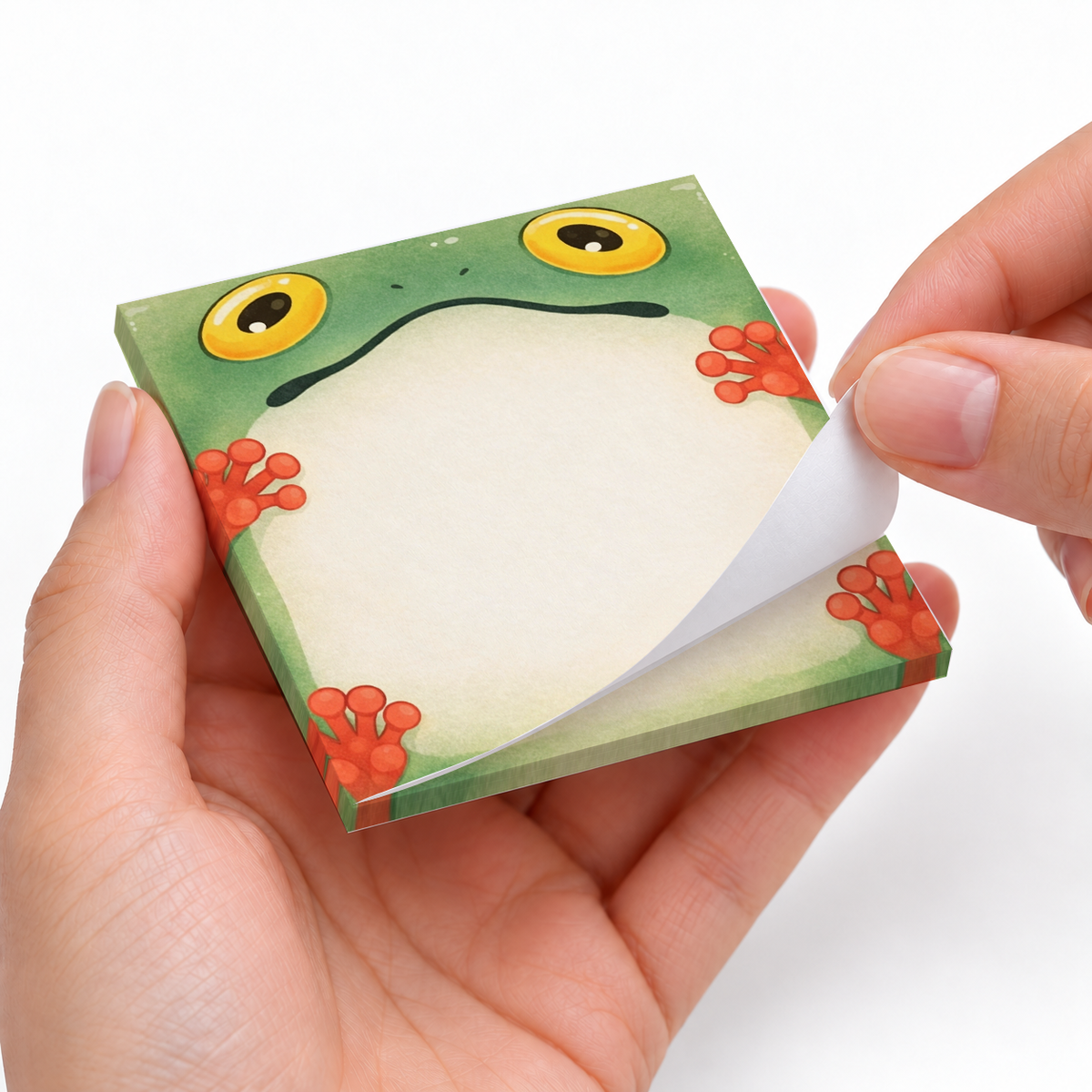 Peeking Frog with Red Toes sticky notes styled with a planner and desk accessories