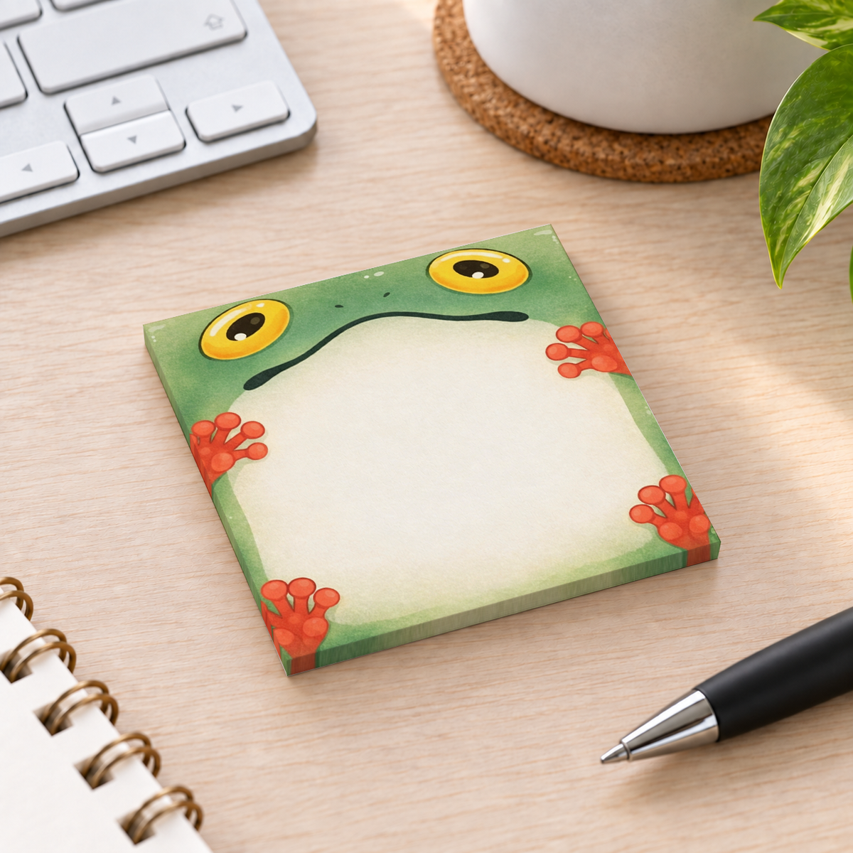 Close-up of Peeking Frog with Red Toes sticky note design and writable area