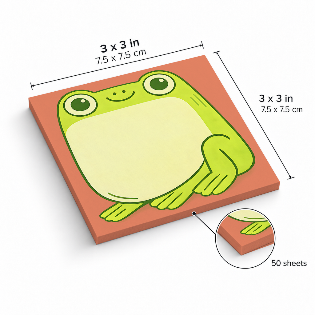 Happy Green Frog Belly sticky notes, 3x3 in (7.5 x 7.5 cm), 50 sheets