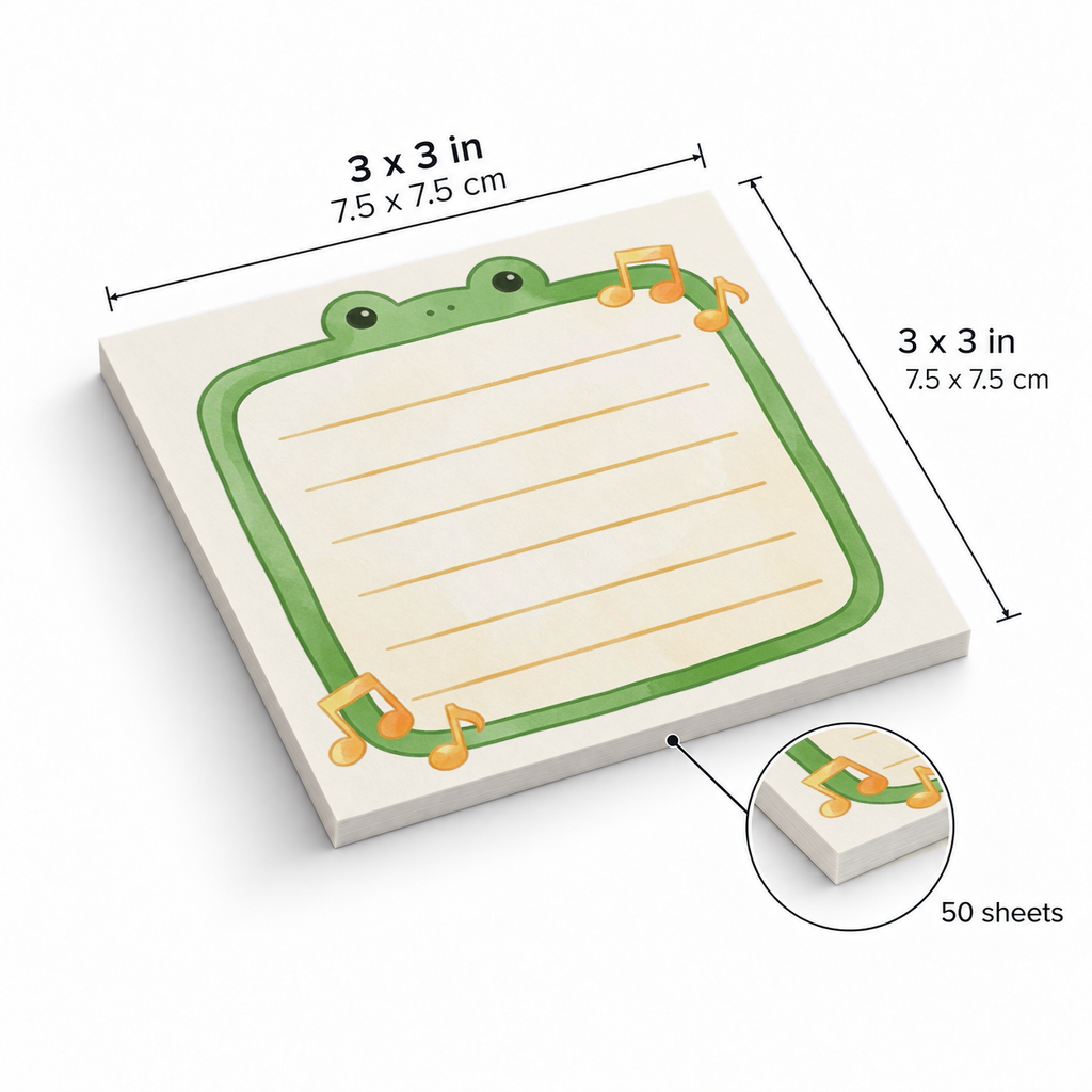 Musical Frog Border Lined sticky notes, 3x3 in (7.5 x 7.5 cm), 50 sheets