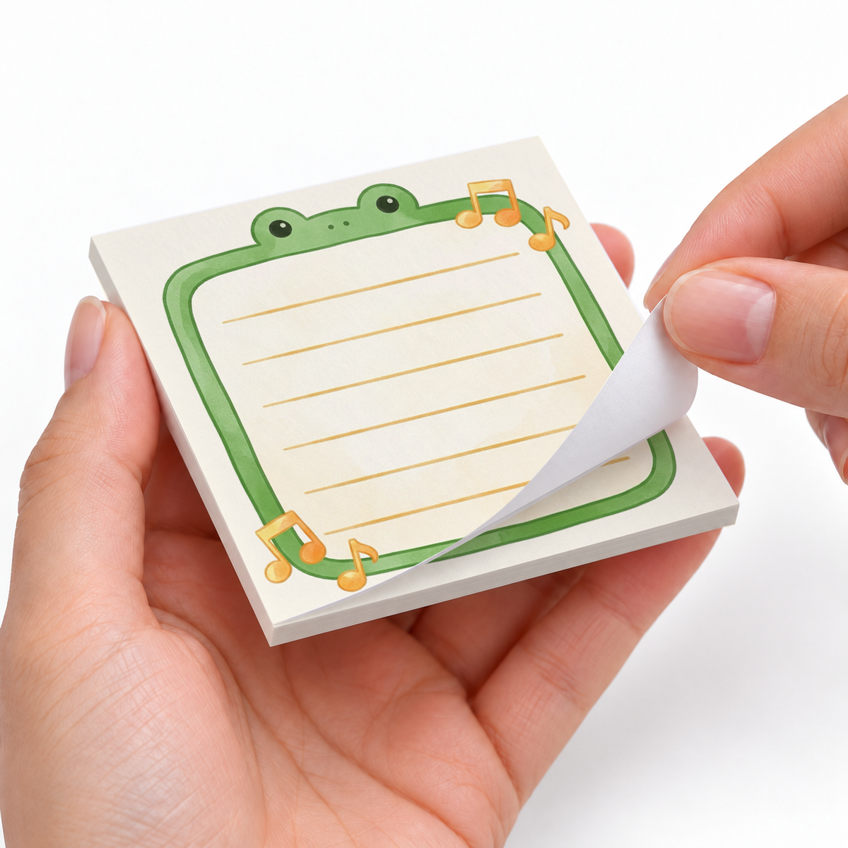 Musical Frog Border Lined sticky notes styled with a planner and desk accessories