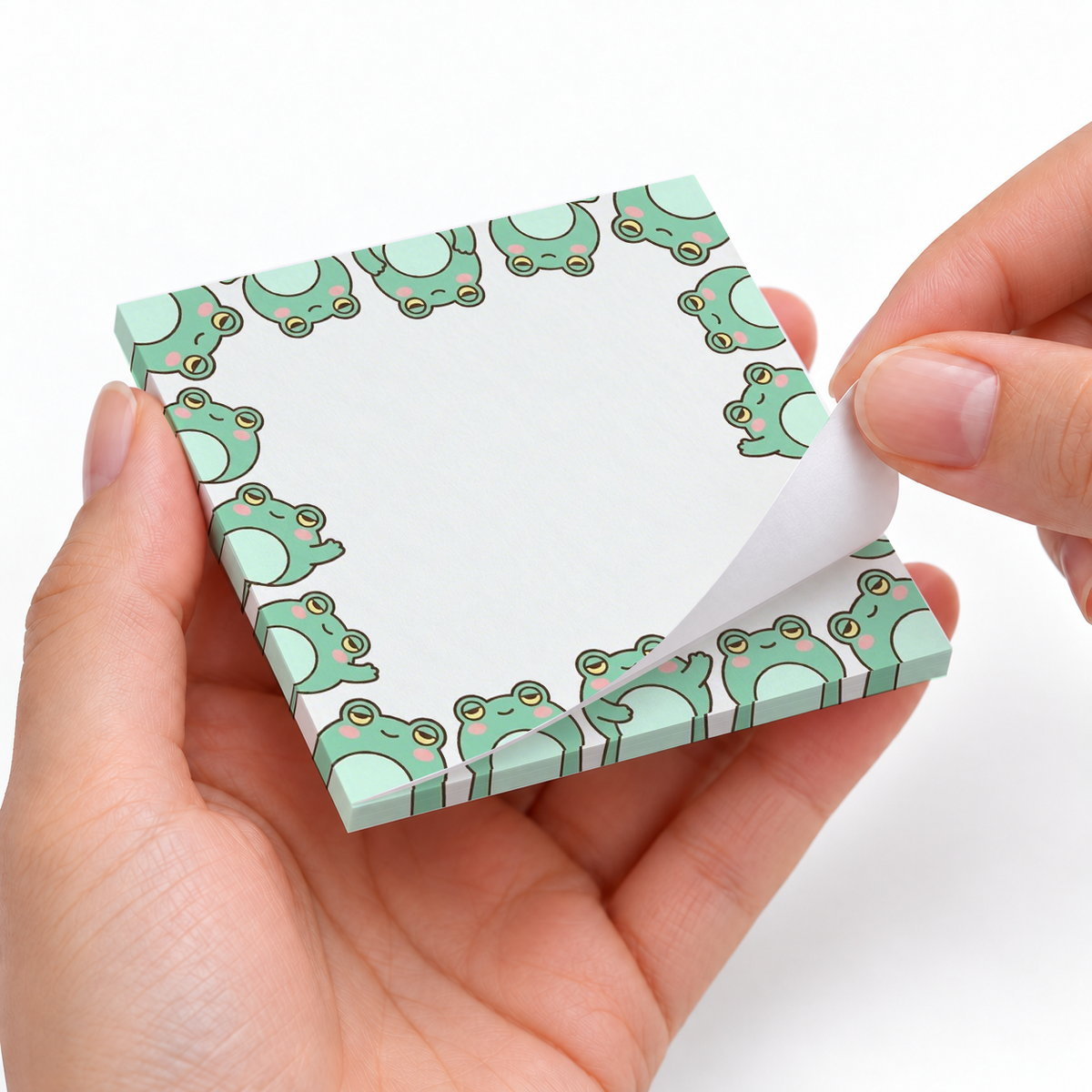 Little Frogs Border sticky notes styled with a planner and desk accessories