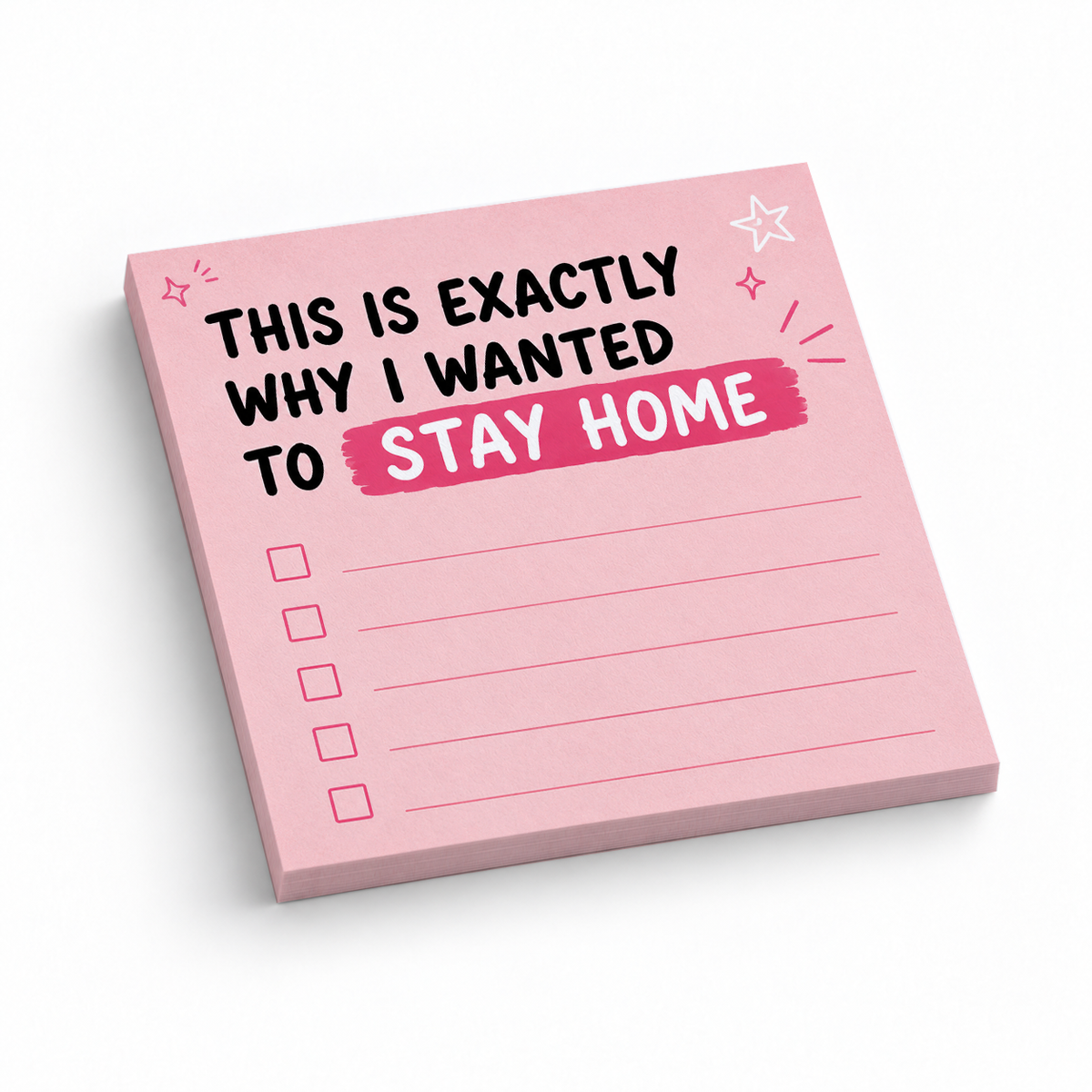 Stay Home Pink Checklist 3x3 sticky notes, 50-sheet memo pad