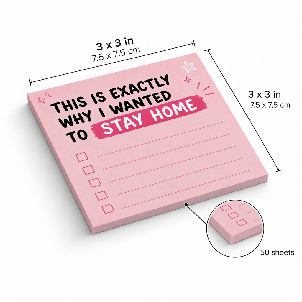 Stay Home Pink Checklist sticky notes, 3x3 in (7.5 x 7.5 cm), 50 sheets