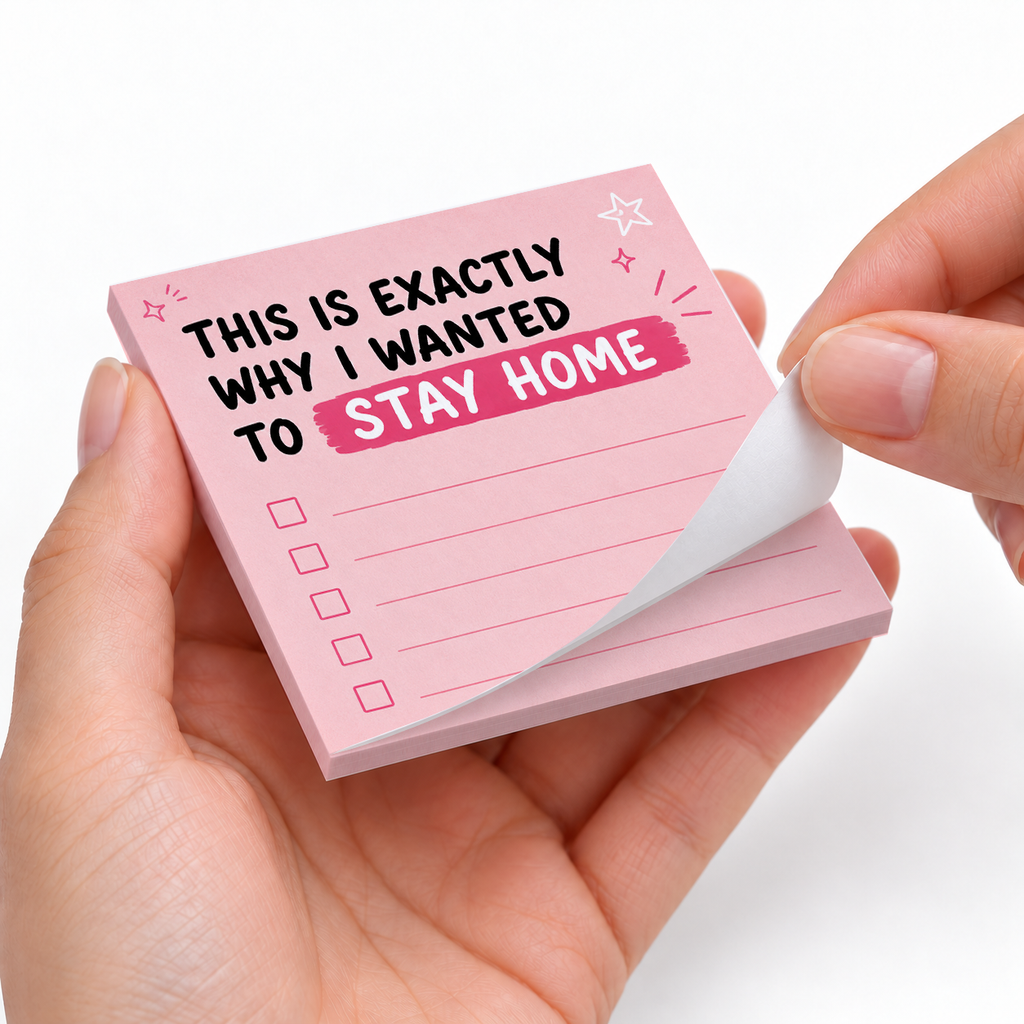 Stay Home Pink Checklist sticky notes styled with a planner and desk accessories