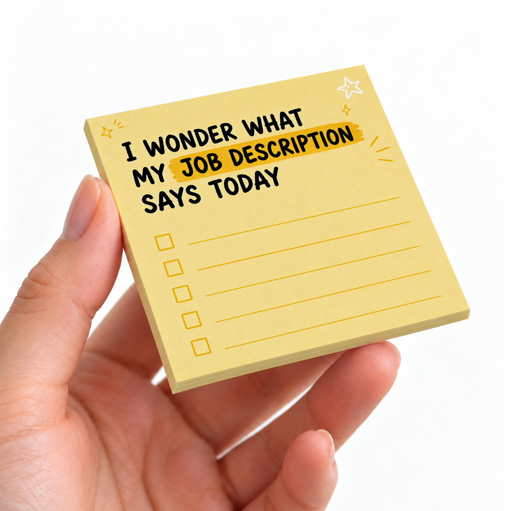 Job Description Yellow Checklist sticky note pad on a desk with stationery
