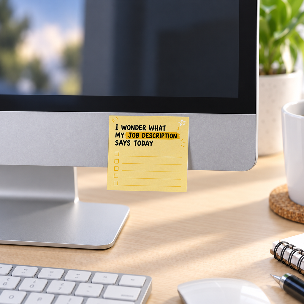 Job Description Yellow Checklist memo pad in an office or home workspace