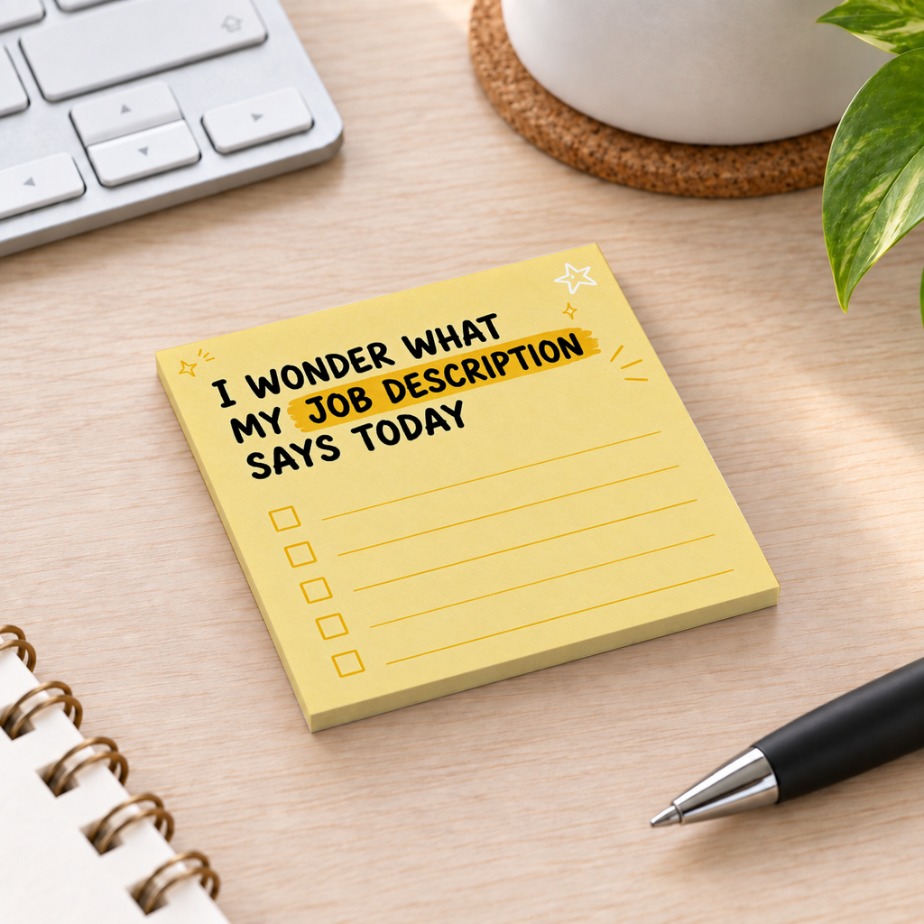 Close-up of Job Description Yellow Checklist sticky note design and writable area