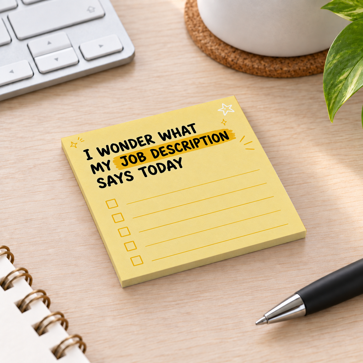 Close-up of Job Description Yellow Checklist sticky note design and writable area