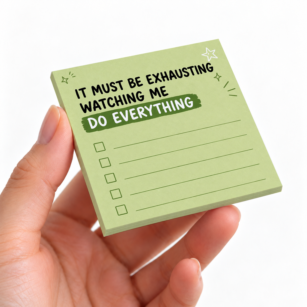 Do Everything Green Checklist sticky note pad on a desk with stationery