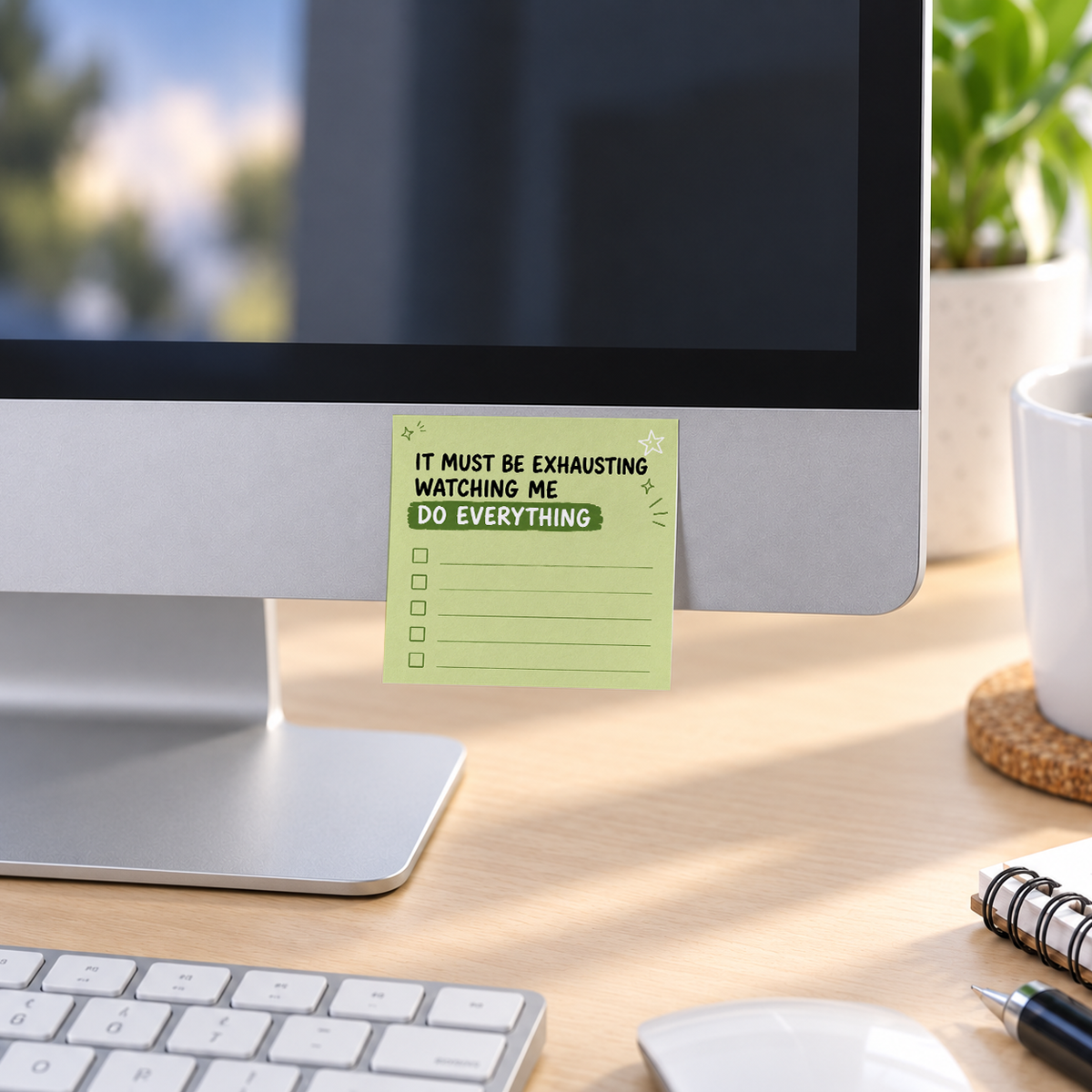 Do Everything Green Checklist memo pad in an office or home workspace