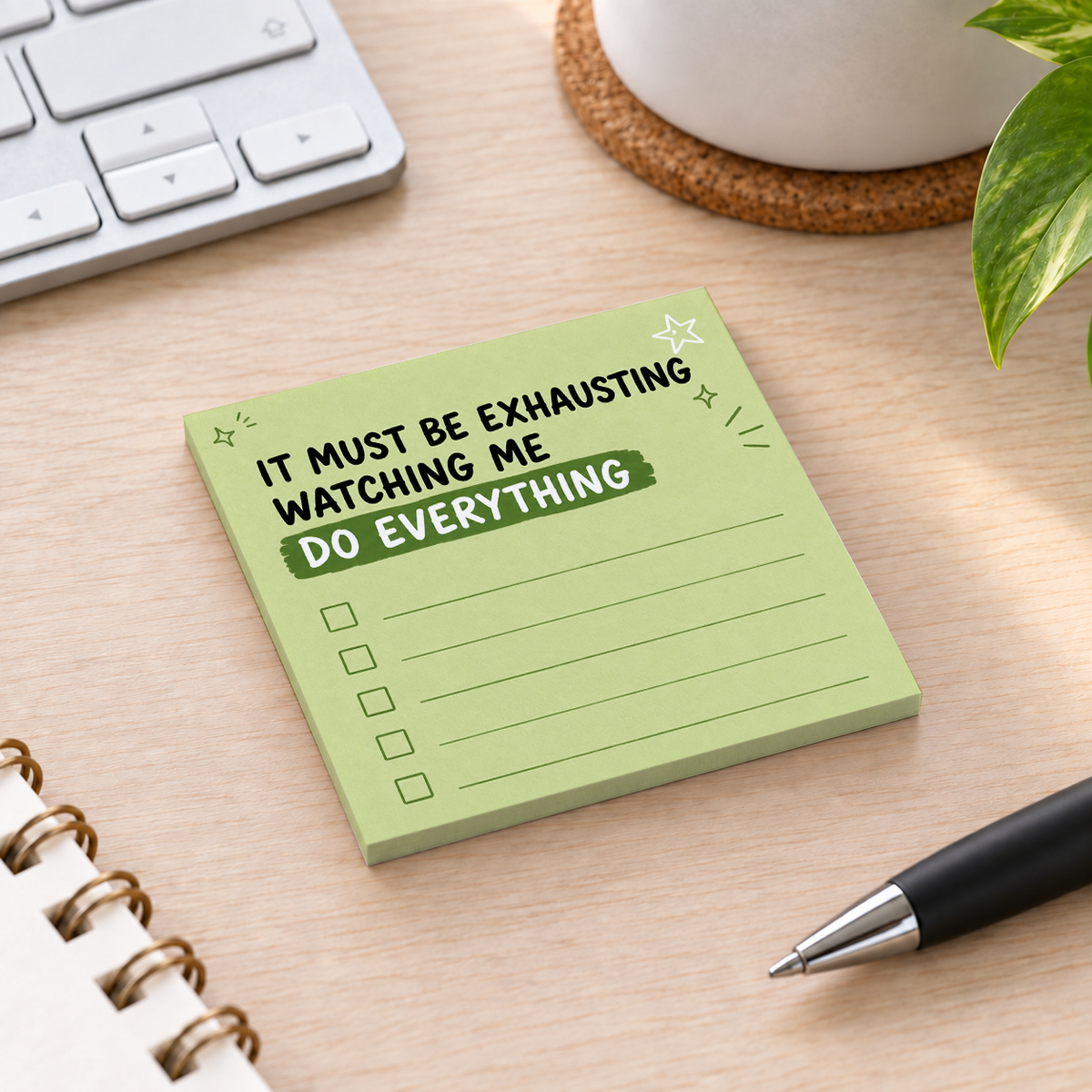 Close-up of Do Everything Green Checklist sticky note design and writable area