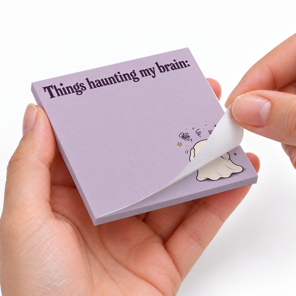 Haunting My Brain Ghost sticky notes styled with a planner and desk accessories