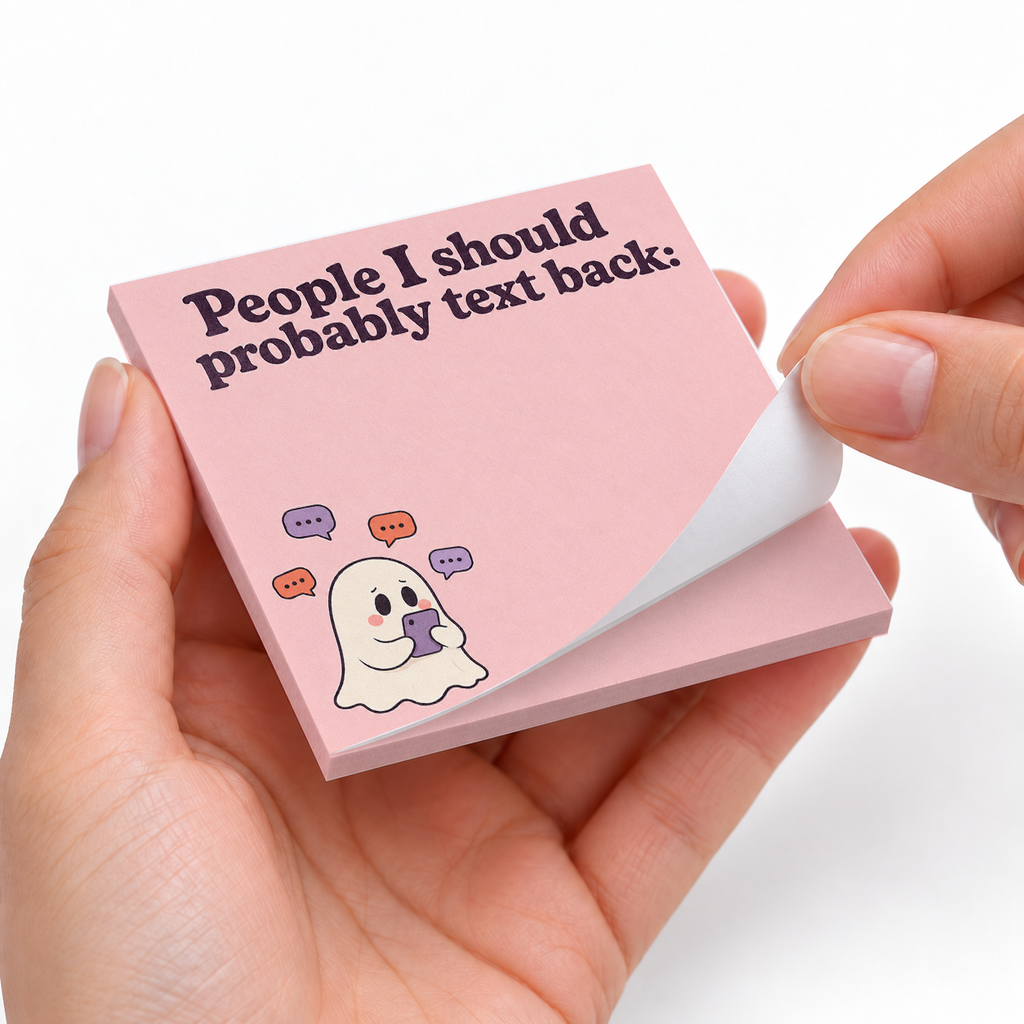 People to Text Back Ghost sticky notes styled with a planner and desk accessories