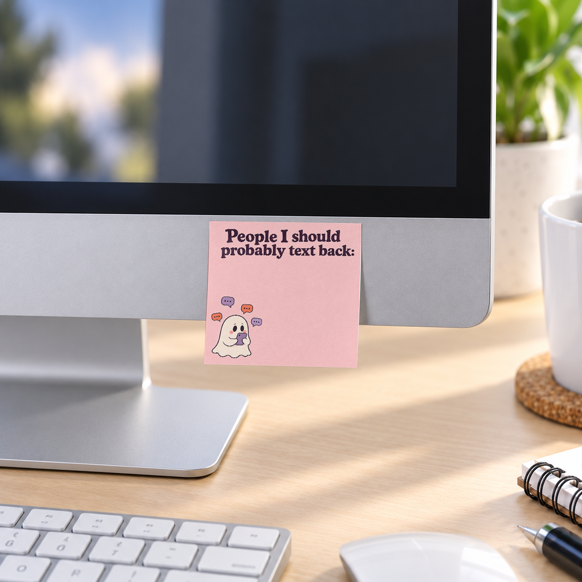People to Text Back Ghost memo pad in an office or home workspace