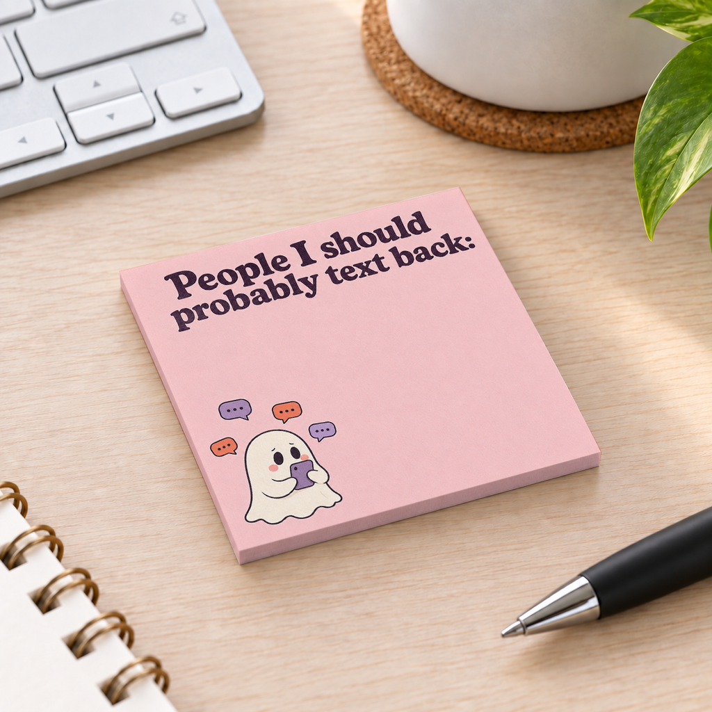 Close-up of People to Text Back Ghost sticky note design and writable area