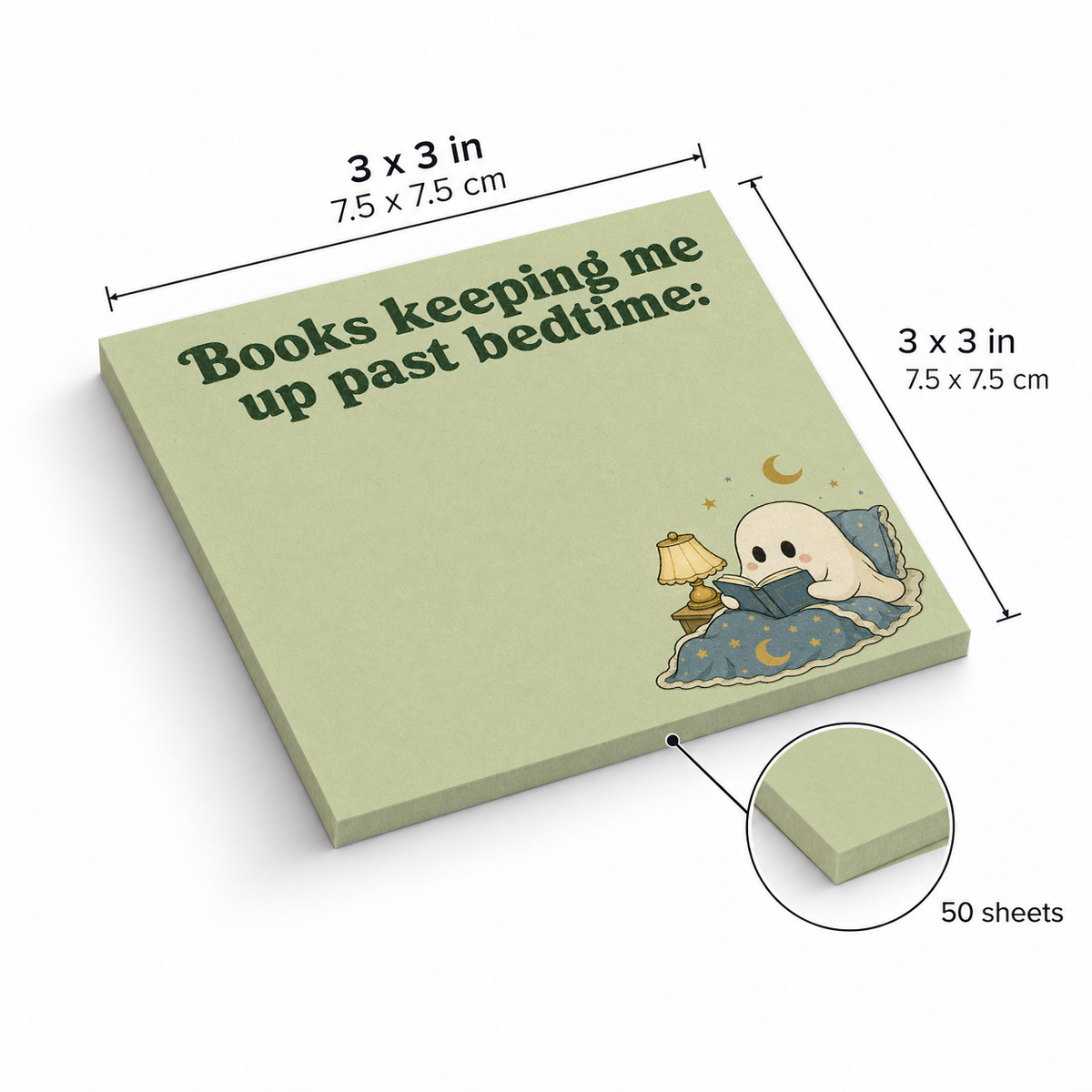Books Keeping Me Up Ghost sticky notes, 3x3 in (7.5 x 7.5 cm), 50 sheets
