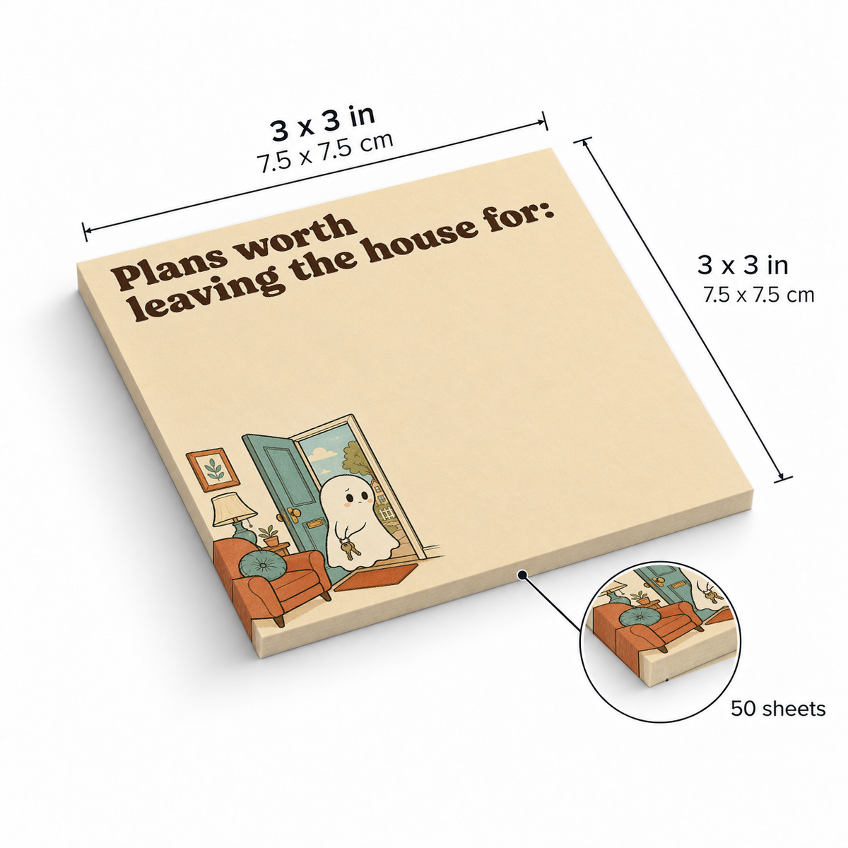 Introvert House Ghost sticky notes, 3x3 in (7.5 x 7.5 cm), 50 sheets