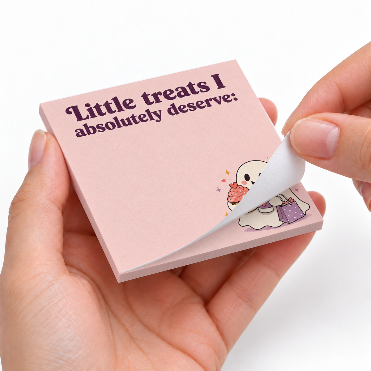 Little Treats Ghost sticky notes styled with a planner and desk accessories