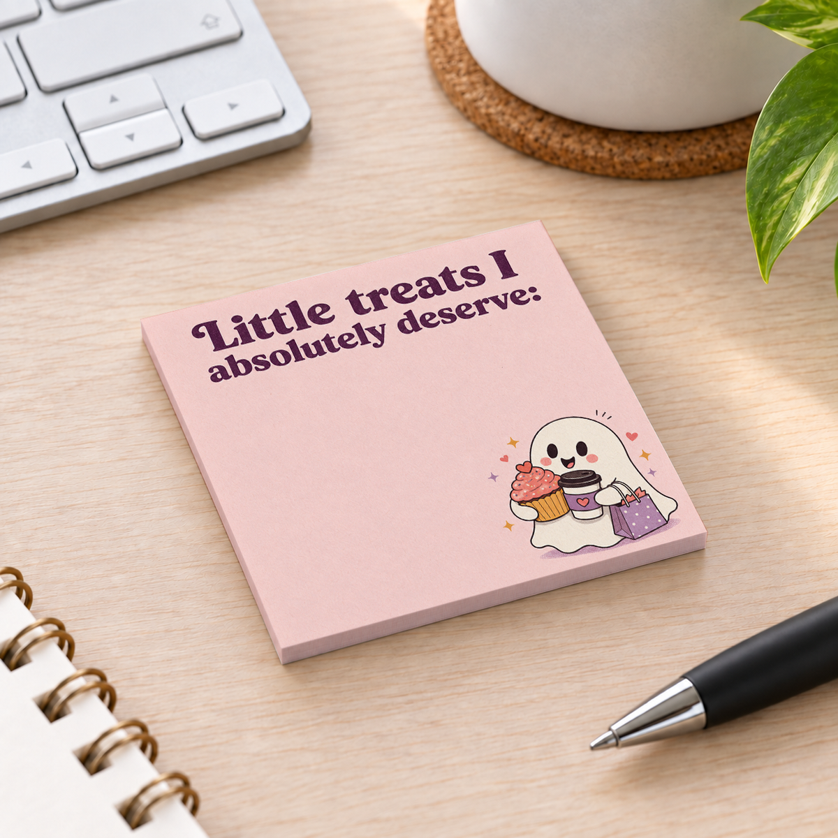 Close-up of Little Treats Ghost sticky note design and writable area