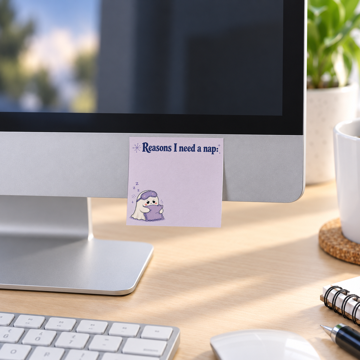 Reasons I Need A Nap Ghost memo pad in an office or home workspace