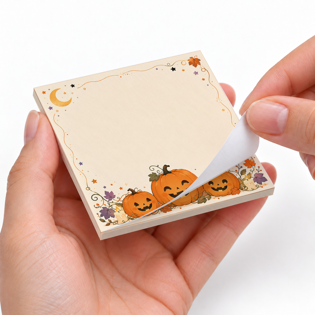 Kawaii Pumpkin Trio sticky notes styled with a planner and desk accessories