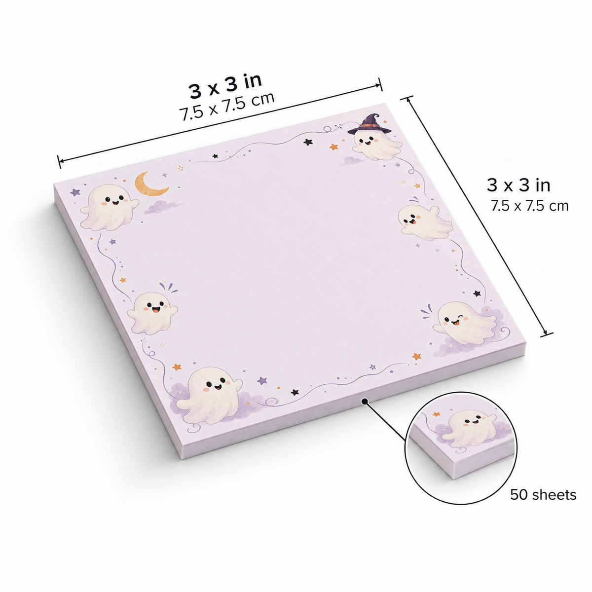 Pastel Floating Ghosts sticky notes, 3x3 in (7.5 x 7.5 cm), 50 sheets