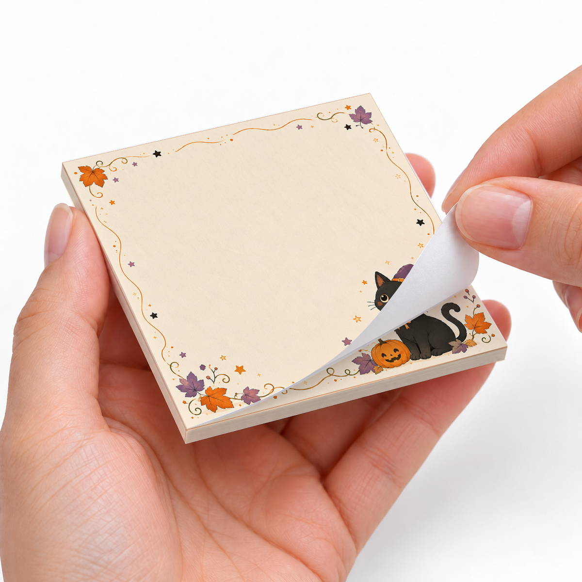 Witch Cat & Pumpkin sticky notes styled with a planner and desk accessories