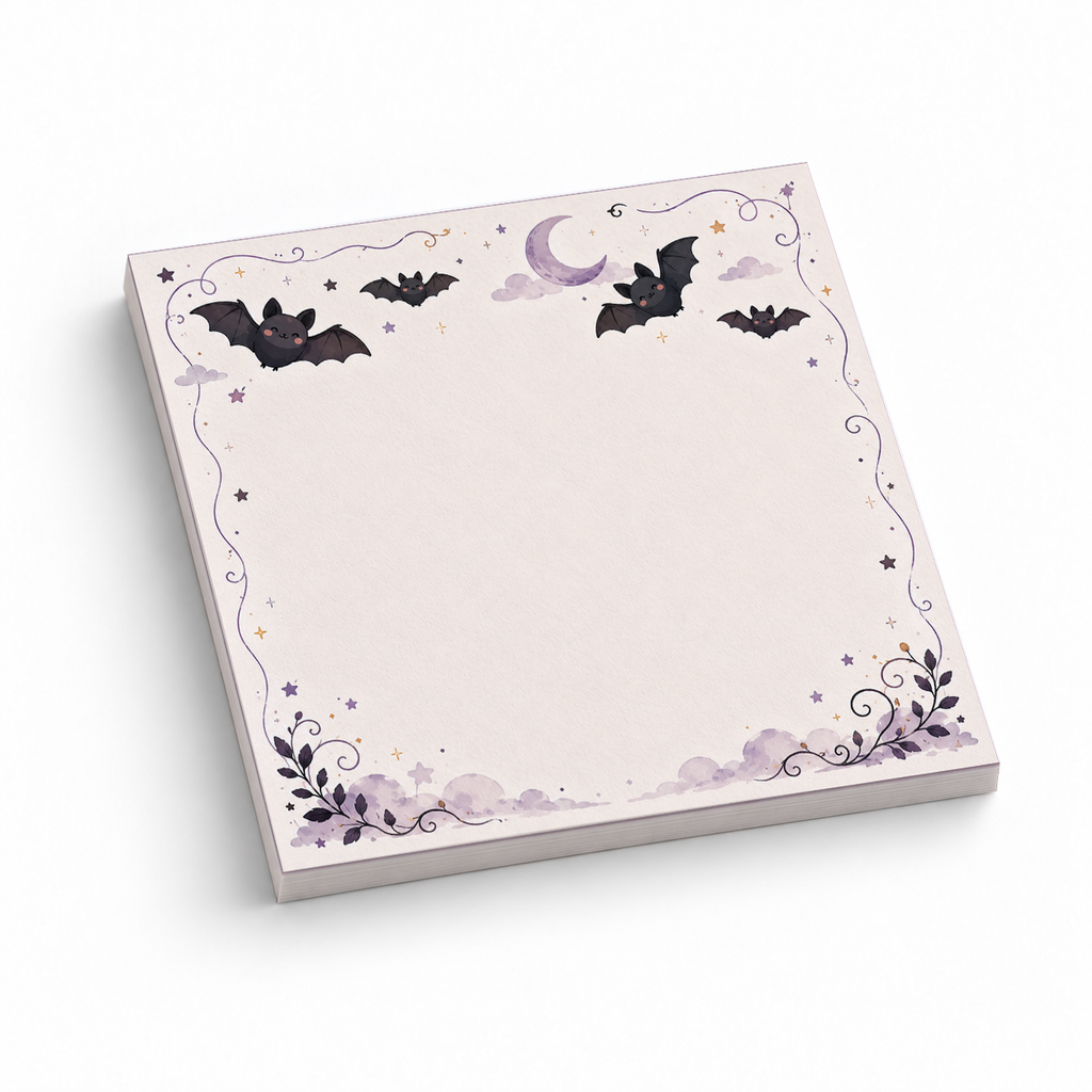 Flying Kawaii Bats 3x3 sticky notes, 50-sheet memo pad