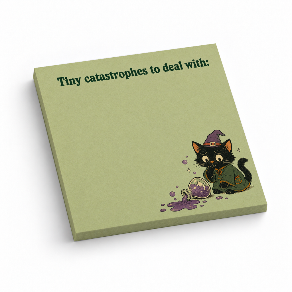 Tiny Catastrophes Black Cat 3x3 sticky notes, 50-sheet memo pad
