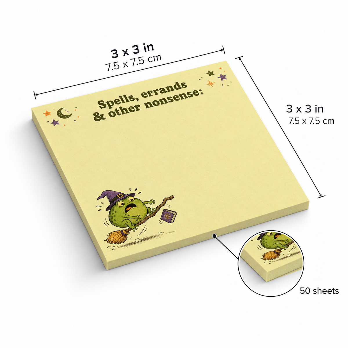 Spells & Errands Flying Frog sticky notes, 3x3 in (7.5 x 7.5 cm), 50 sheets