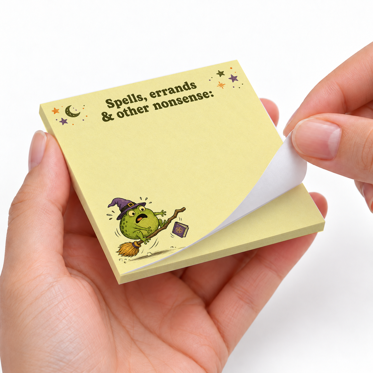 Spells & Errands Flying Frog sticky notes styled with a planner and desk accessories