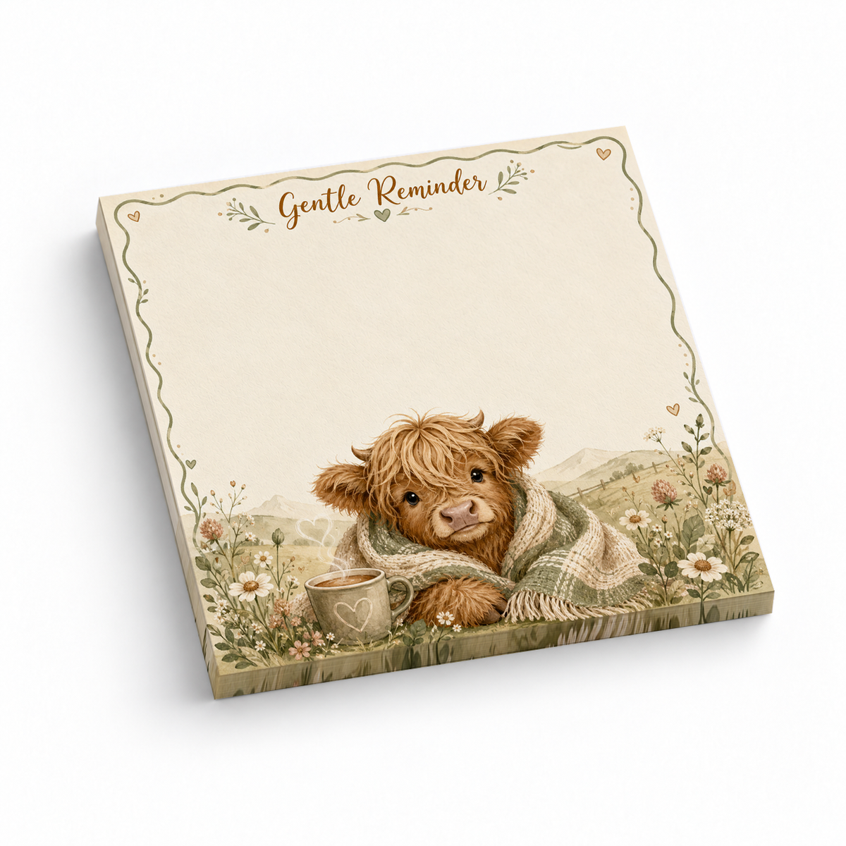 Gentle Reminder Highland Cow 3x3 sticky notes, 50-sheet memo pad