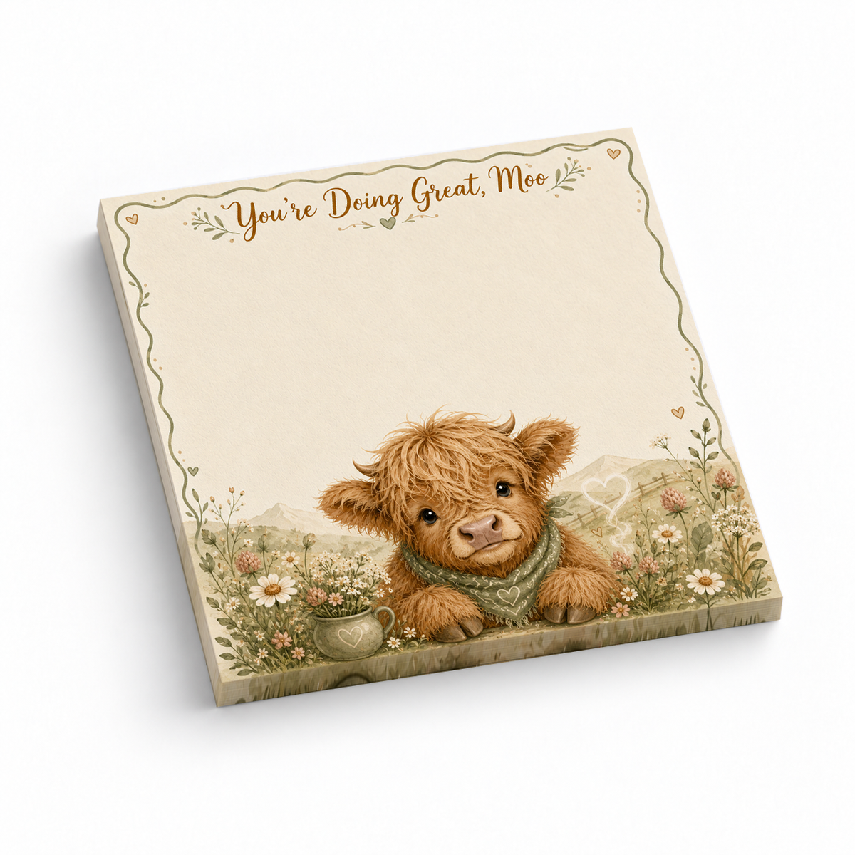 You're Doing Great Moo Highland Cow 3x3 sticky notes, 50-sheet memo pad