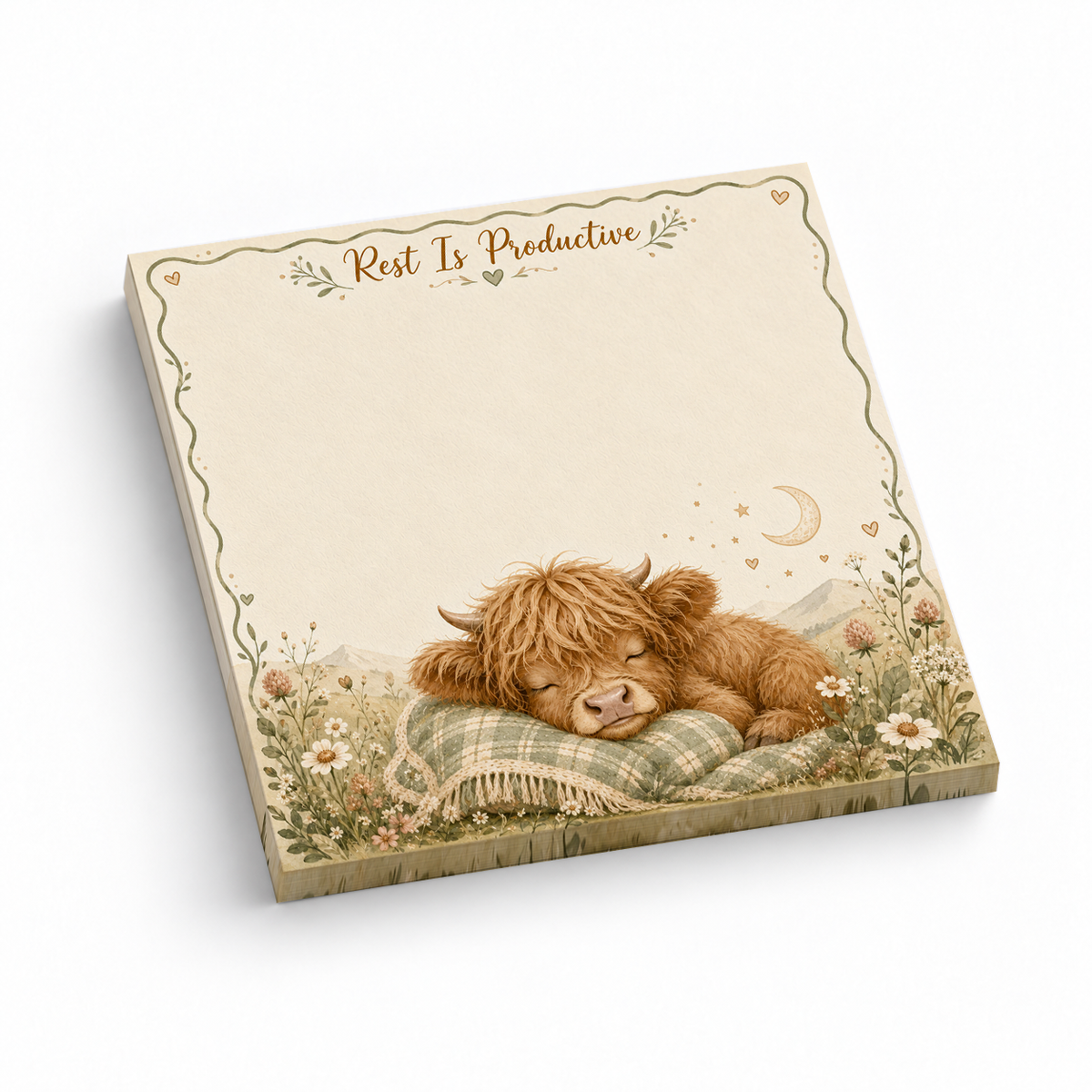 Rest Is Productive Sleeping Cow 3x3 sticky notes, 50-sheet memo pad