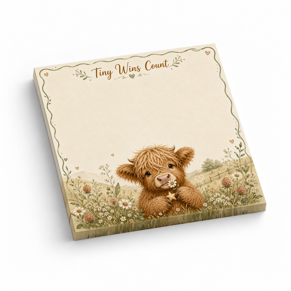 Tiny Wins Count Highland Cow 3x3 sticky notes, 50-sheet memo pad
