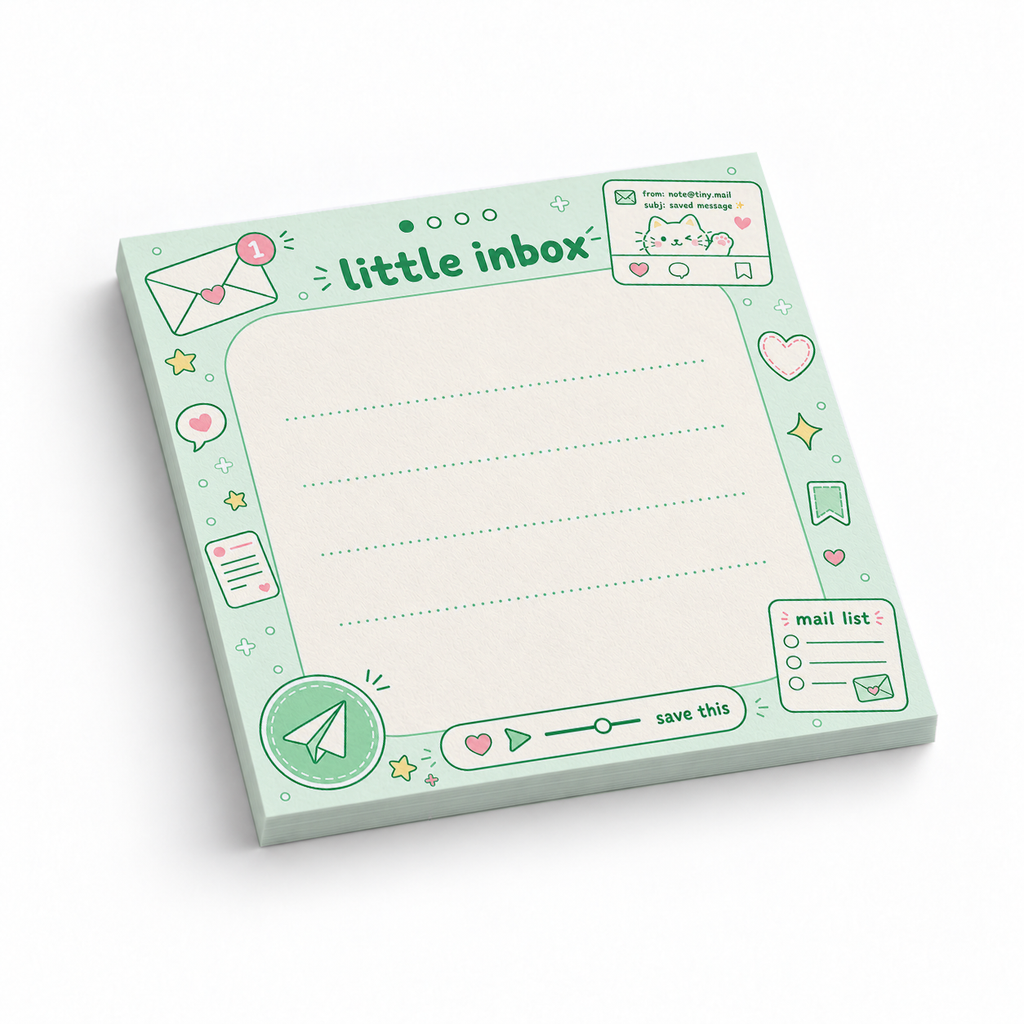 Green Little Inbox Kawaii 3x3 sticky notes, 50-sheet memo pad