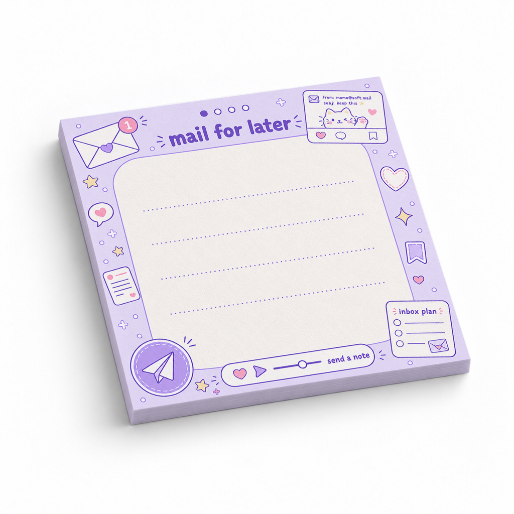 Purple Mail For Later 3x3 sticky notes, 50-sheet memo pad
