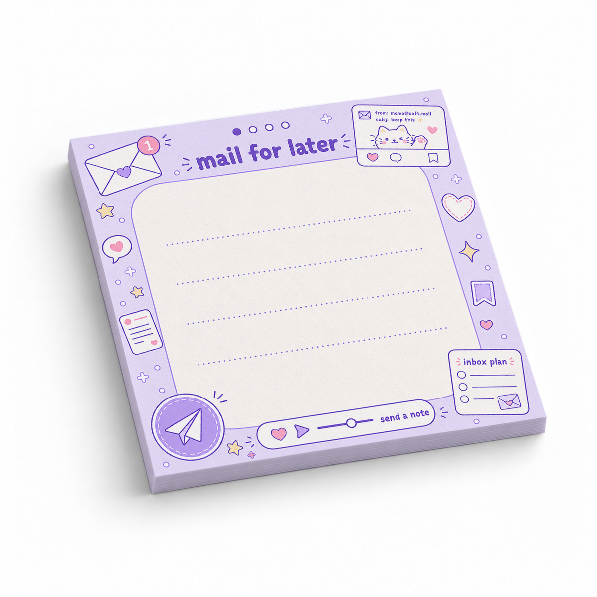 Purple Mail For Later 3x3 sticky notes, 50-sheet memo pad