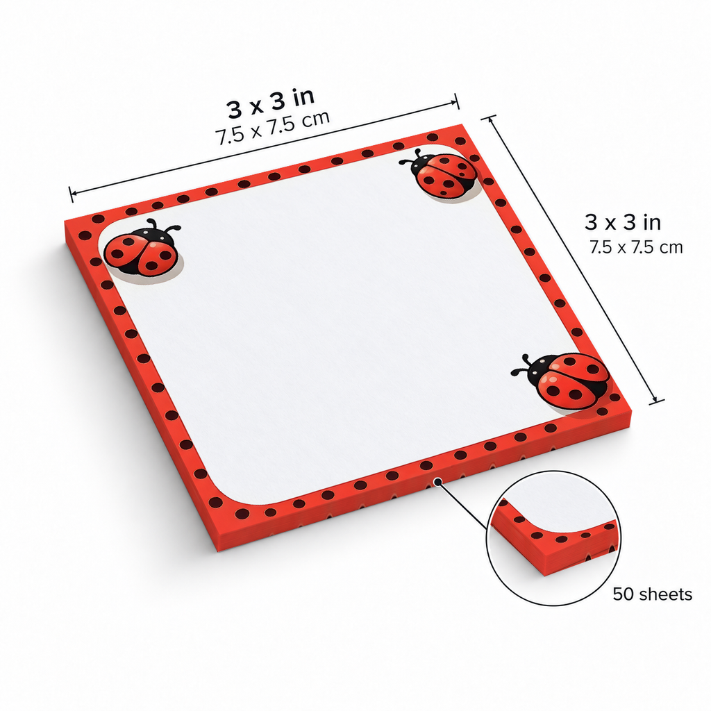Red Polka Dot Ladybug sticky notes, 3x3 in (7.5 x 7.5 cm), 50 sheets