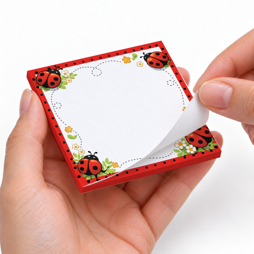 Flying Ladybug Trail sticky notes styled with a planner and desk accessories