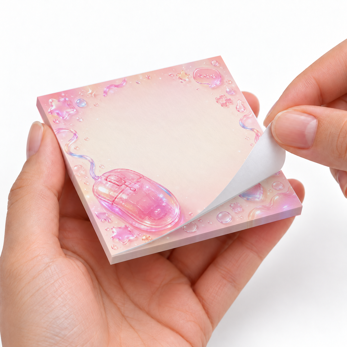 Y2K Pink Mouse sticky notes styled with a planner and desk accessories