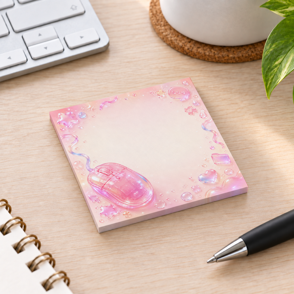 Close-up of Y2K Pink Mouse sticky note design and writable area