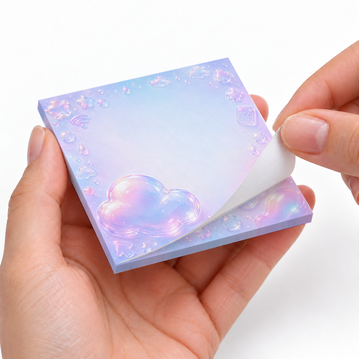 Pastel Cloud & Raindrop sticky notes styled with a planner and desk accessories