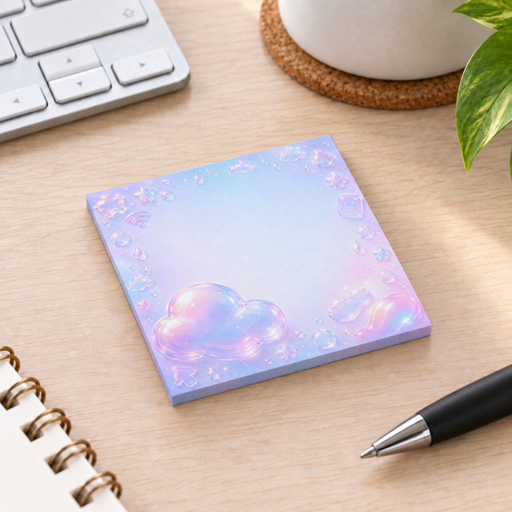 Close-up of Pastel Cloud & Raindrop sticky note design and writable area