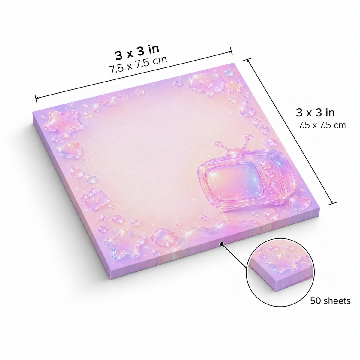 Pastel Retro TV sticky notes, 3x3 in (7.5 x 7.5 cm), 50 sheets