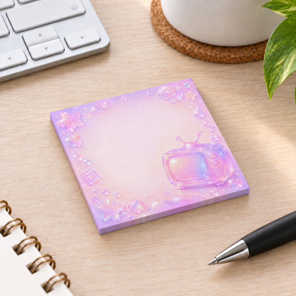 Close-up of Pastel Retro TV sticky note design and writable area