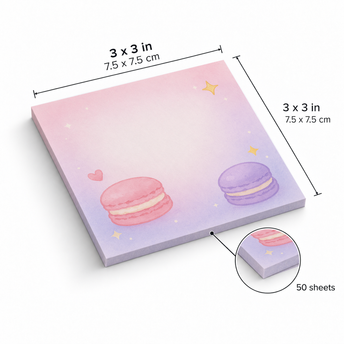 Pink and Purple Macaron Duo sticky notes, 3x3 in (7.5 x 7.5 cm), 50 sheets