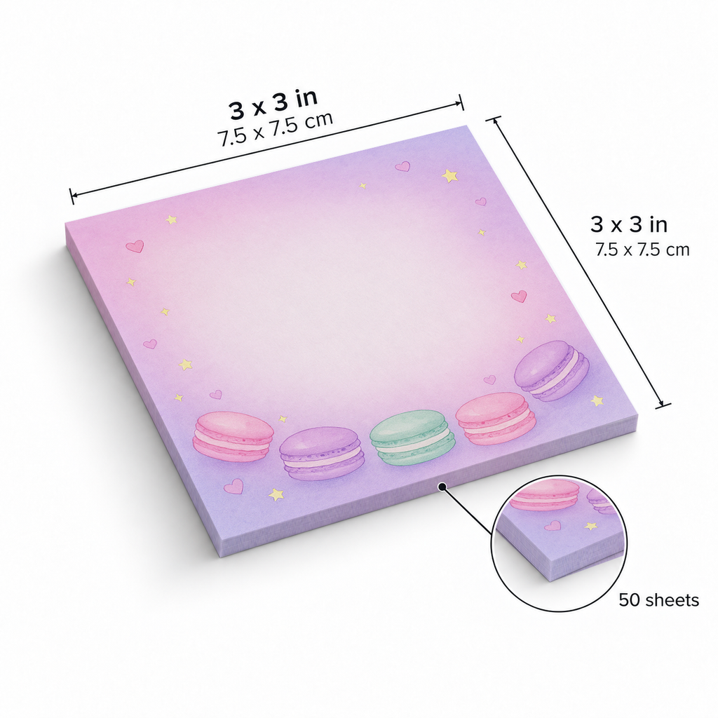 Pastel Macaron Border sticky notes, 3x3 in (7.5 x 7.5 cm), 50 sheets