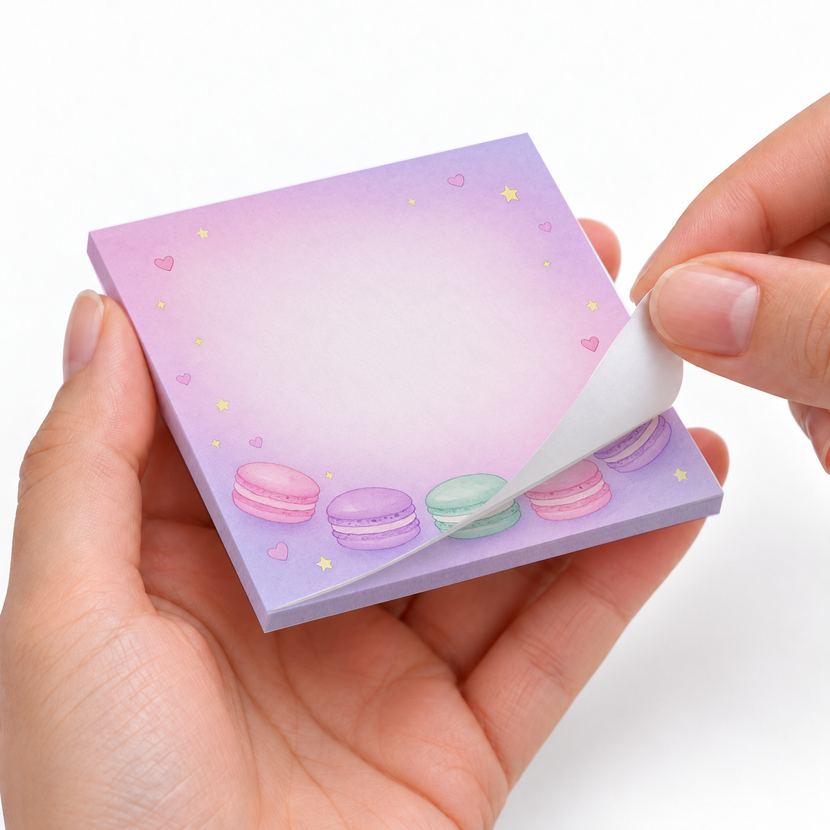 Pastel Macaron Border sticky notes styled with a planner and desk accessories